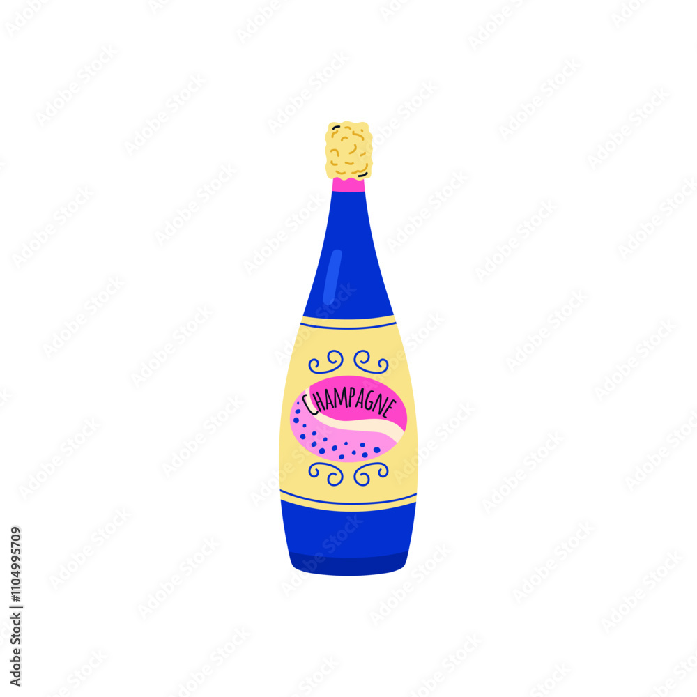 Vector illustration of a champagne bottle with a cork and a label on a white background Vector illustration of a champagne bottle with a cork and a label on a white background