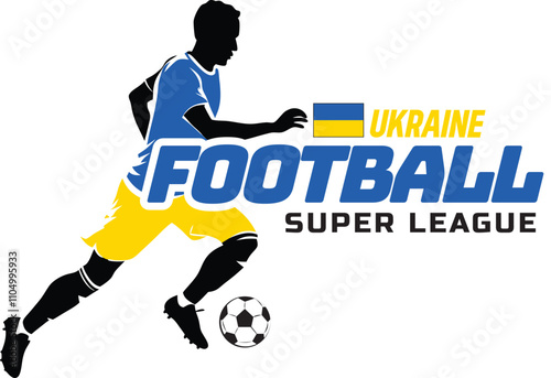 Ukraine football league, Soccer ball, Football logo, Footballer Kick the Ball isolated on white background, Vector Illustration