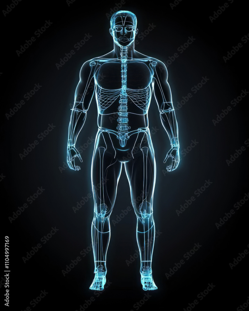detailed anatomical illustration of human body, showcasing skeletal structure and system detailed anatomical illustration of human body, showcasing skeletal structure and system
