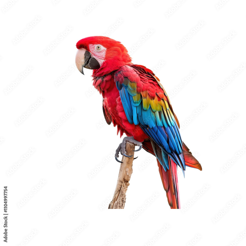 Obraz premium Vibrant Red Macaw Perched on Branch