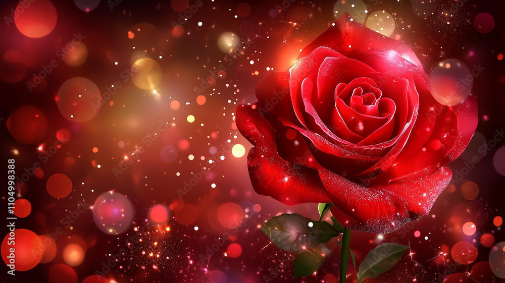 Stunning red rose flower with vibrant red bokeh effect on a dark background, symbolizing love and passion. Perfect for Valentine's Day, romantic designs, or festive celebrations Stunning red rose flower with vibrant red bokeh effect on a dark background, symbolizing love and passion. Perfect for Valentine's Day, romantic designs, or festive celebrations