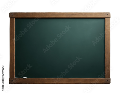 Empty chalkboard with wooden frame, isolated on transparent background.