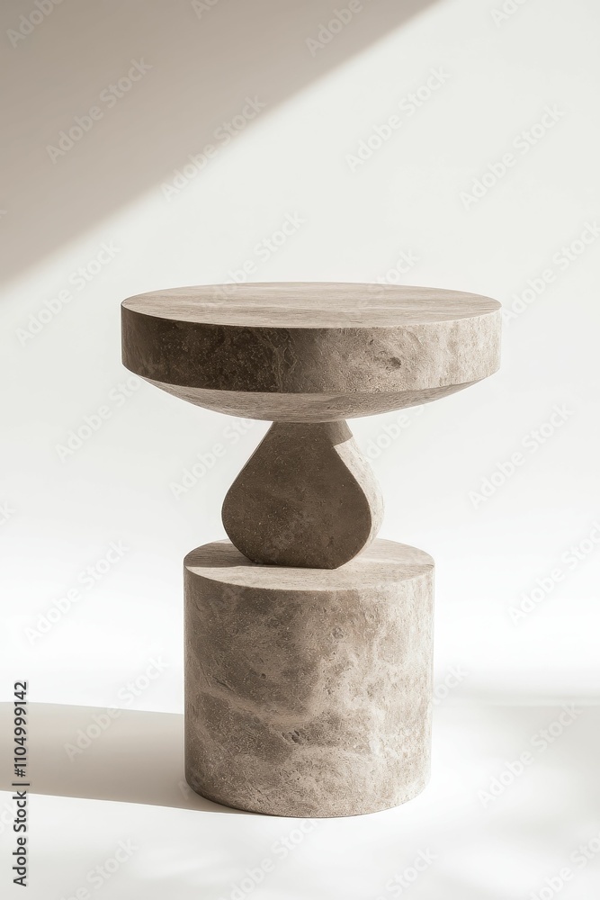 Stone side table; layered, round, textured. Stone side table; layered, round, textured.