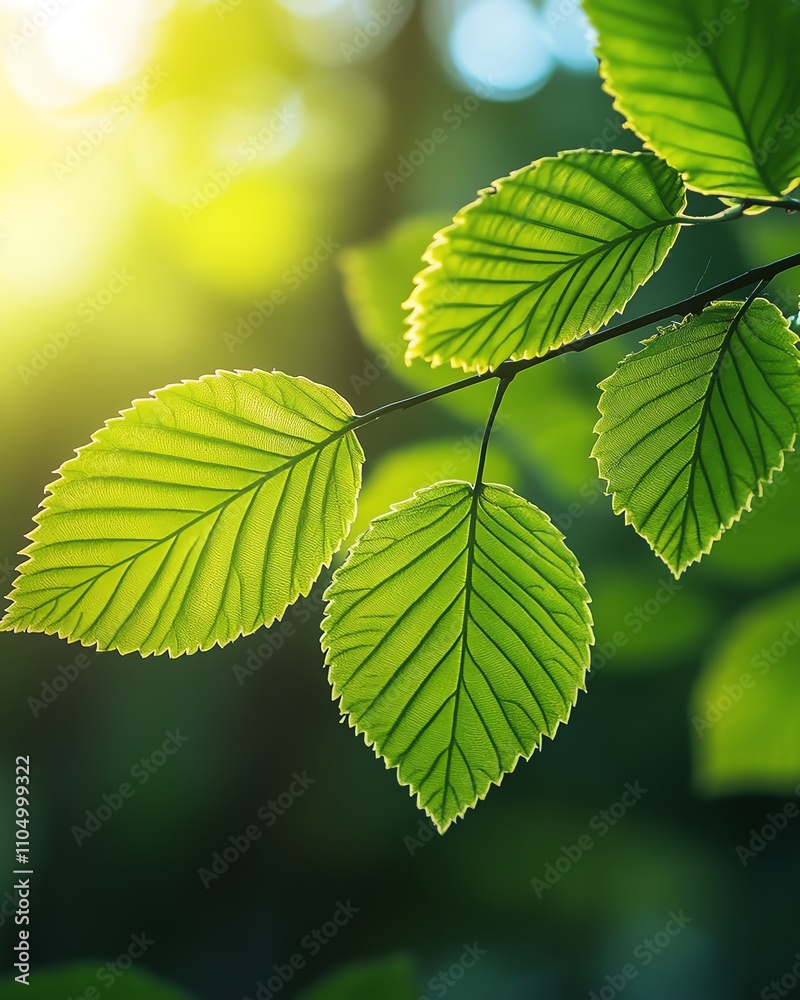 Closeup of a vibrant green leaf illuminated by sunlight, symbolizing growth, vitality, and the beauty of nature Closeup of a vibrant green leaf illuminated by sunlight, symbolizing growth, vitality, and the beauty of nature
