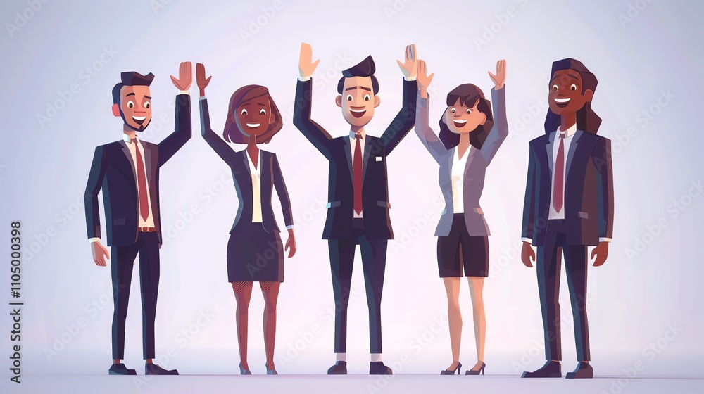 Obraz premium A group of business people with their arms raised in a celebratory gesture.