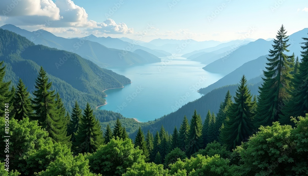 Fototapeta premium Majestic mountains framing tranquil lake