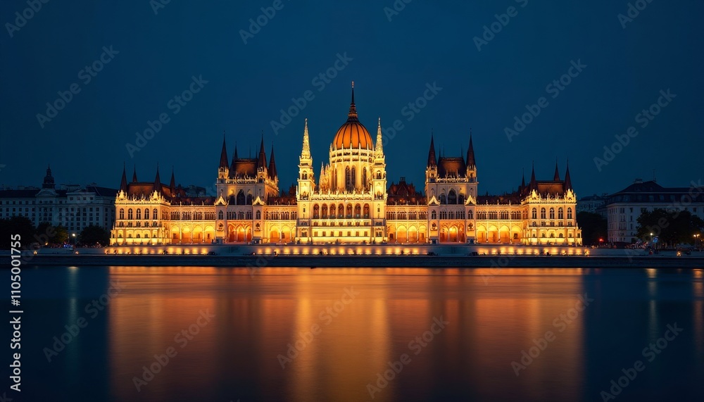 Fototapeta premium Lit-up Hungarian Parliament Building