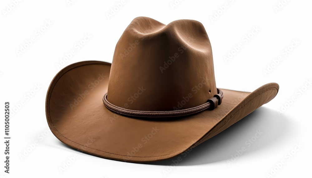 Brown cowboy hat with band on white background Brown cowboy hat with band on white background