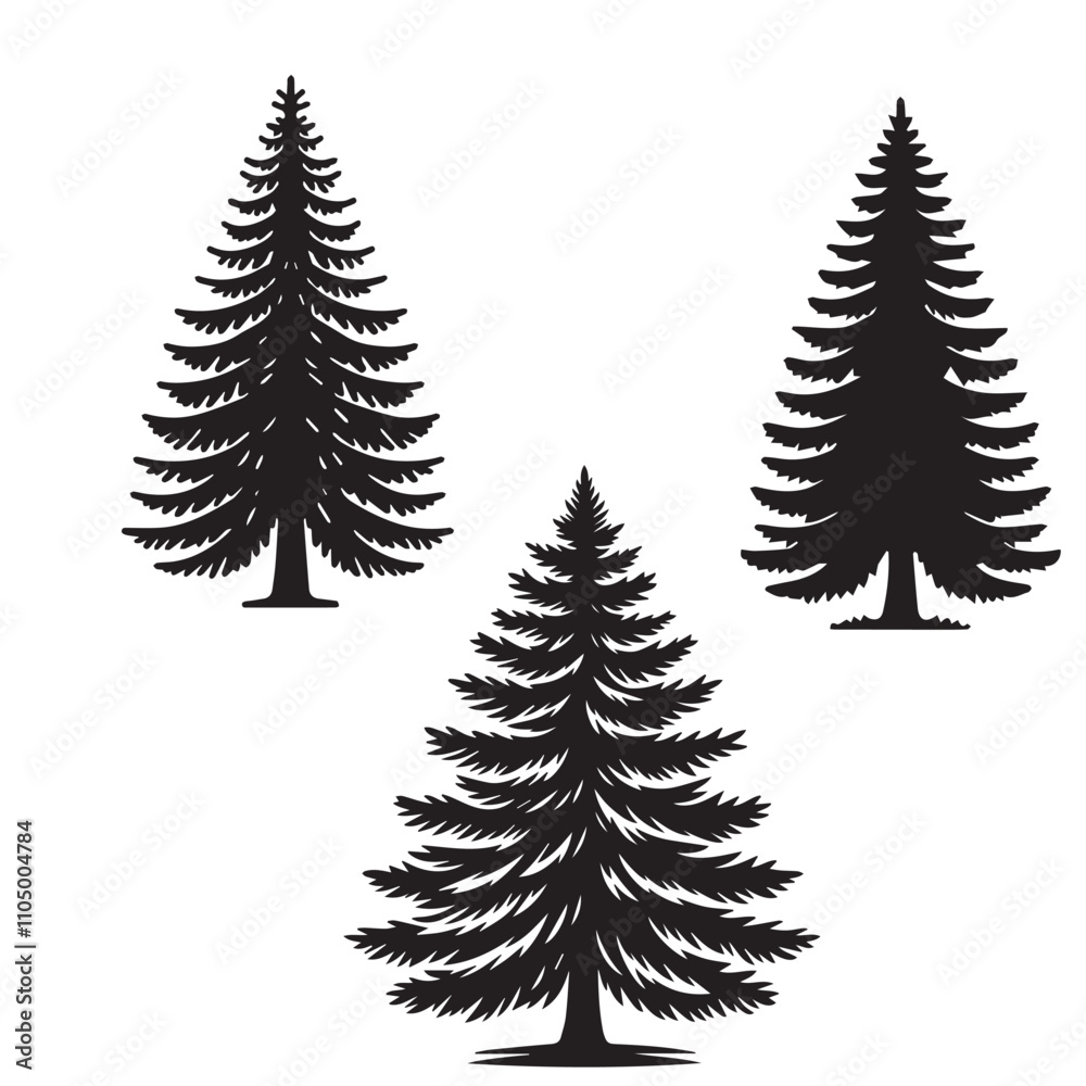 Obraz premium spruce tree silhouette set - spruce leaf vector - organic nature vector- tree silhouette - tree, nature botanical set - wood silhouette set 
