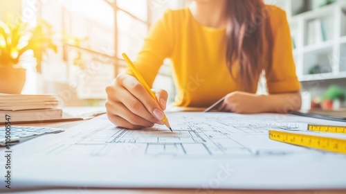 Minimalist Studio Blueprint with Pencil and Ruler