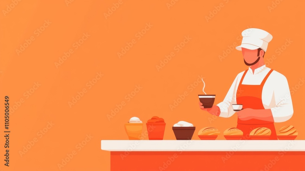 A cheerful chef preparing delicious pastries in a bright kitchen. A cheerful chef preparing delicious pastries in a bright kitchen.