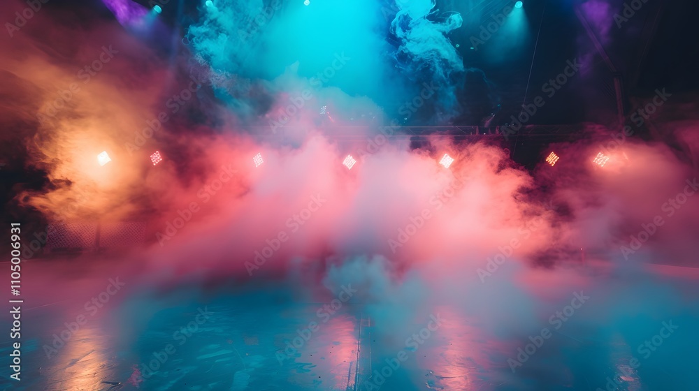 Fototapeta premium Vivid Stage Lighting and Smoke Effects Create a Dreamlike Atmosphere