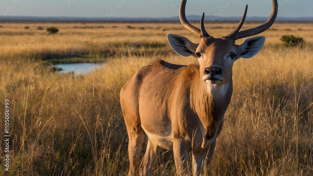 Fototapeta premium Grace in the Wild: Hilario Roaming the Savanna Grasslands