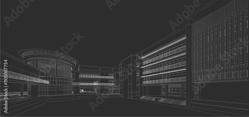 3d wireframe of building. sketch design.Vector