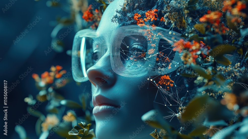 A futuristic portrait blending nature and technology. A futuristic portrait blending nature and technology.