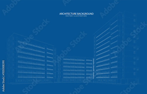 3d wireframe of building. sketch design.Vector