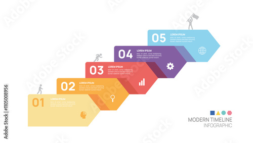 Infographic ladder arrow labels connected 5 steps to success growth template. Business process. Vector illustration.