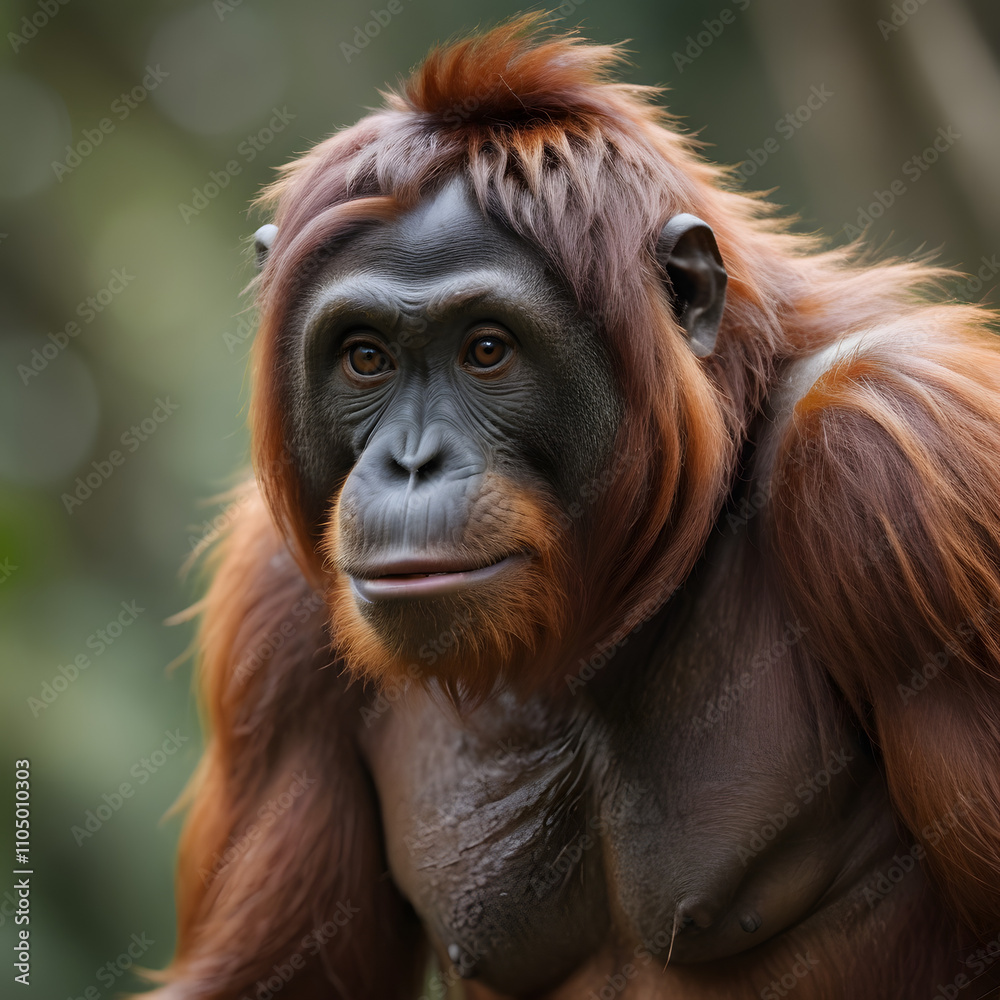 Portrait of a Bornean Orangutan: Majestic Primate in its Natural Habitat Portrait of a Bornean Orangutan: Majestic Primate in its Natural Habitat