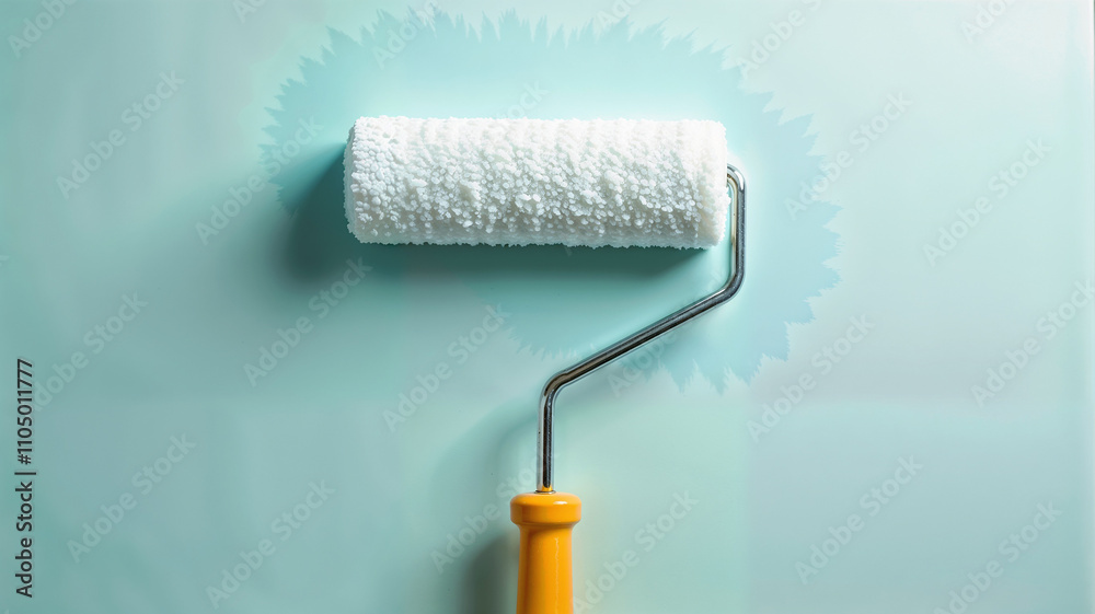 Obraz premium Paint roller on a turquoise background, close-up