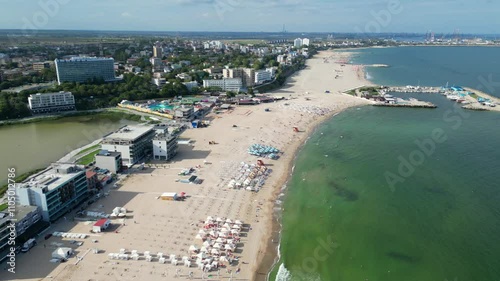 Eforie Nord , is an attractive travel destination for sea summer vacation on the Black Sea Coast , near Constanta City , Romania , Europe , aerial drone view.