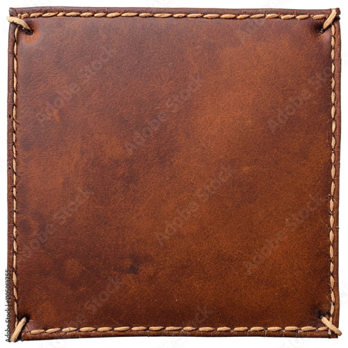 Brown leather patch isolated on a transparent background