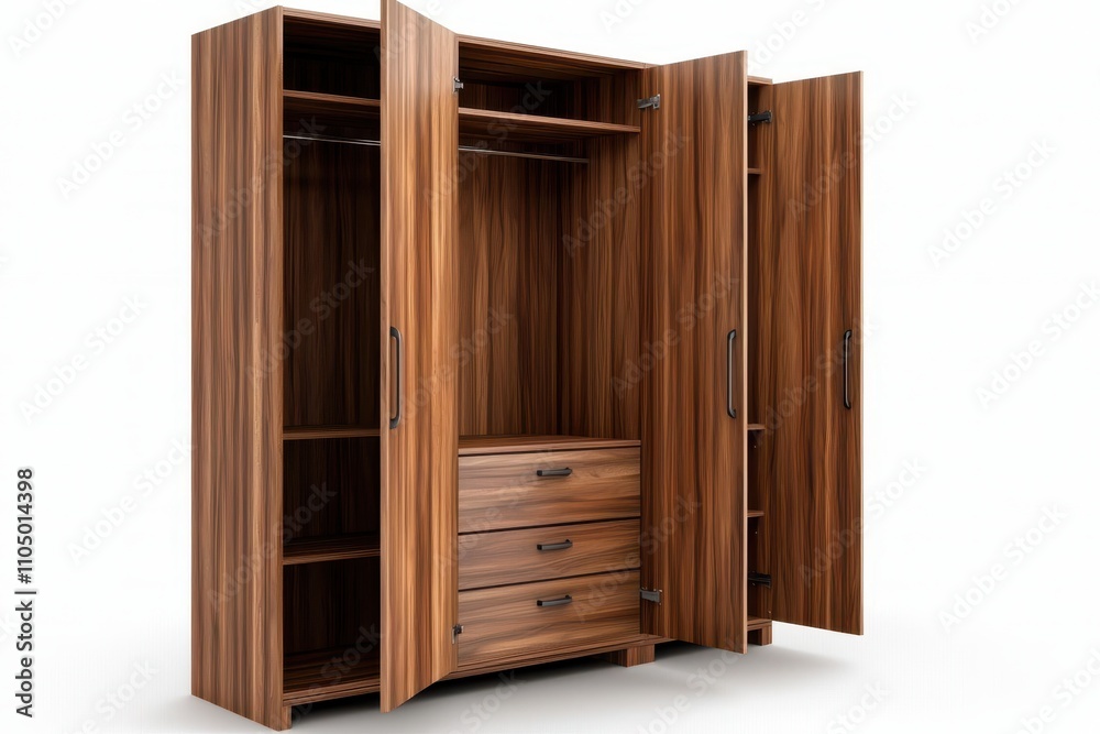 Elegant Wooden Wardrobe with Multiple Compartments Elegant Wooden Wardrobe with Multiple Compartments