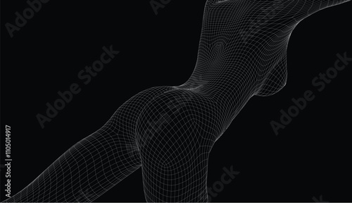Beautiful naked woman poses. Female Body. 3d wireframe vector.