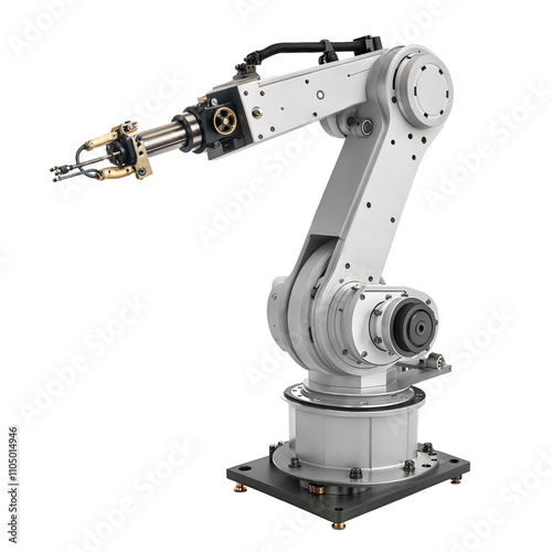 Robotic arm innovation for enhanced efficiency in industrial assembly automation, isolated on transparent or white background