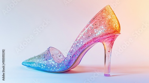 Wallpaper Mural A whimsical pair of high heels with a pastel ombre design, a transparent acrylic heel, and glitter details, standing out vibrantly on a white background. Torontodigital.ca