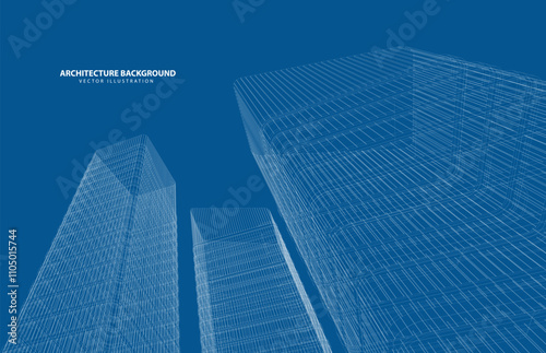 3d wireframe of building. sketch design.Vector