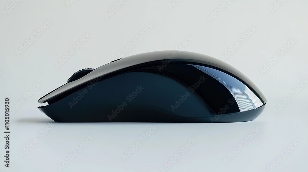 An elegant, minimalist wireless mouse in jet black with a glossy finish, featuring a touch-sensitive surface and no visible buttons, displayed on a white background. An elegant, minimalist wireless mouse in jet black with a glossy finish, featuring a touch-sensitive surface and no visible buttons, displayed on a white background.