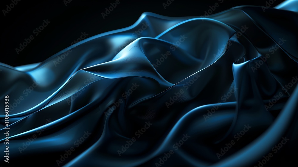 Obraz premium An abstract, wavy background of shiny blue fabric.