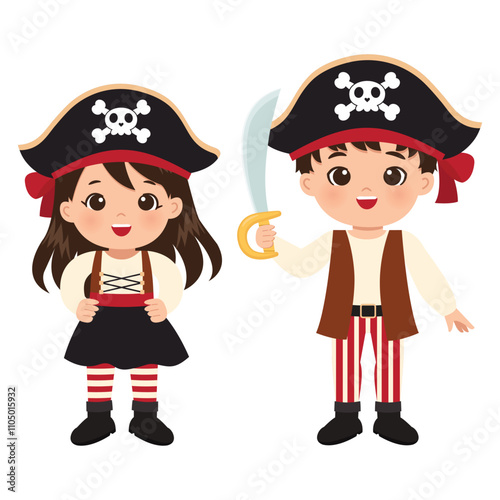 Cute pirate crew costume boy and girl