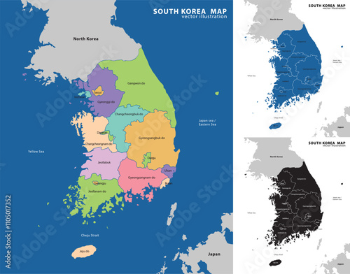 south korea administrative map. vector illustration.