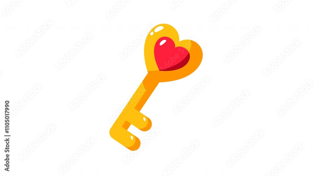 Heart Shaped Key with Love Theme in Bright Colors and Minimalist Design Heart Shaped Key with Love Theme in Bright Colors and Minimalist Design