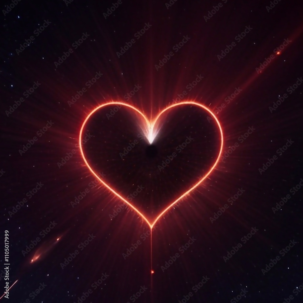 Abstract heart shaped object glowing with neon light on dark fantasy futuristic background - generative AI Abstract heart shaped object glowing with neon light on dark fantasy futuristic background - generative AI