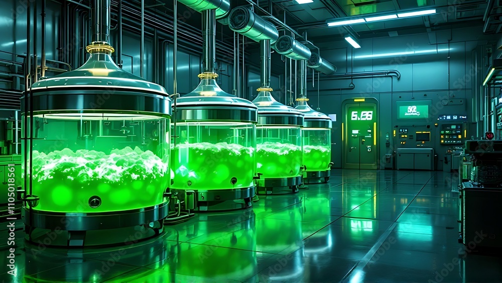 Fototapeta premium Next-gen biofuel facility processing algae into sustainable liquid fuel