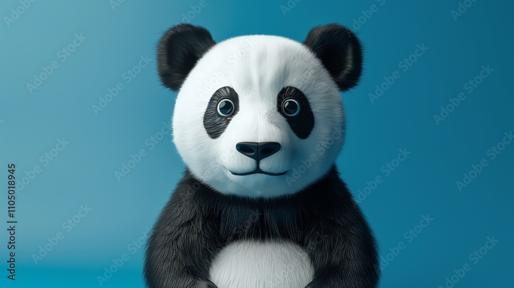 A 3D rendered cute panda bear with big eyes looking at the camera. A 3D rendered cute panda bear with big eyes looking at the camera.