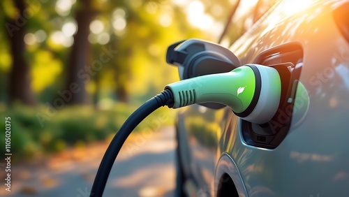 Green handle pumps biofuel for hybrid vehicle generated by AI photo