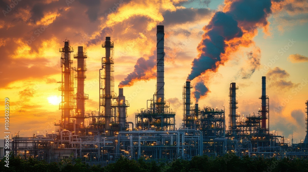 Sustainable Oil Extraction Concept, Eco-Friendly Oil Extraction Facility with Carbon Capture Technology at Sunset Sustainable Oil Extraction Concept, Eco-Friendly Oil Extraction Facility with Carbon Capture Technology at Sunset