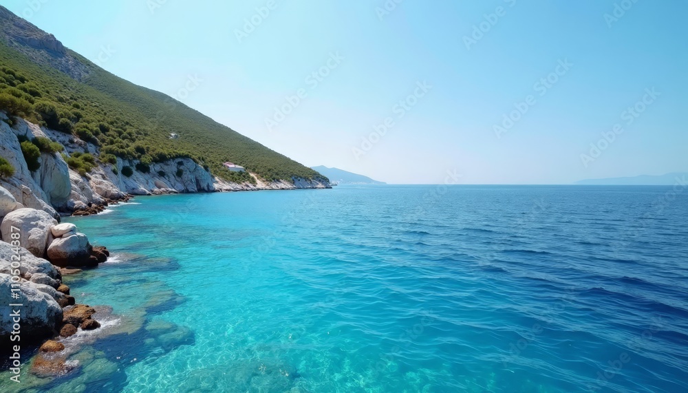 Obraz premium A tranquil lagoon nestled between rugged cliffs