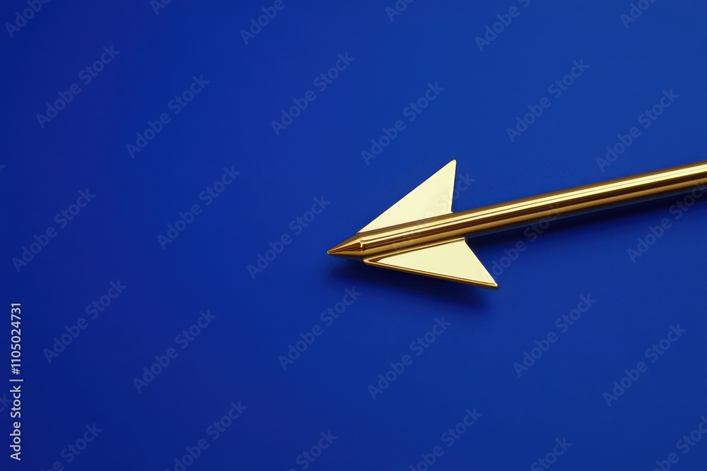 Solid gold upward trend arrow on blue background symbolizing success Solid gold upward trend arrow on blue background symbolizing success