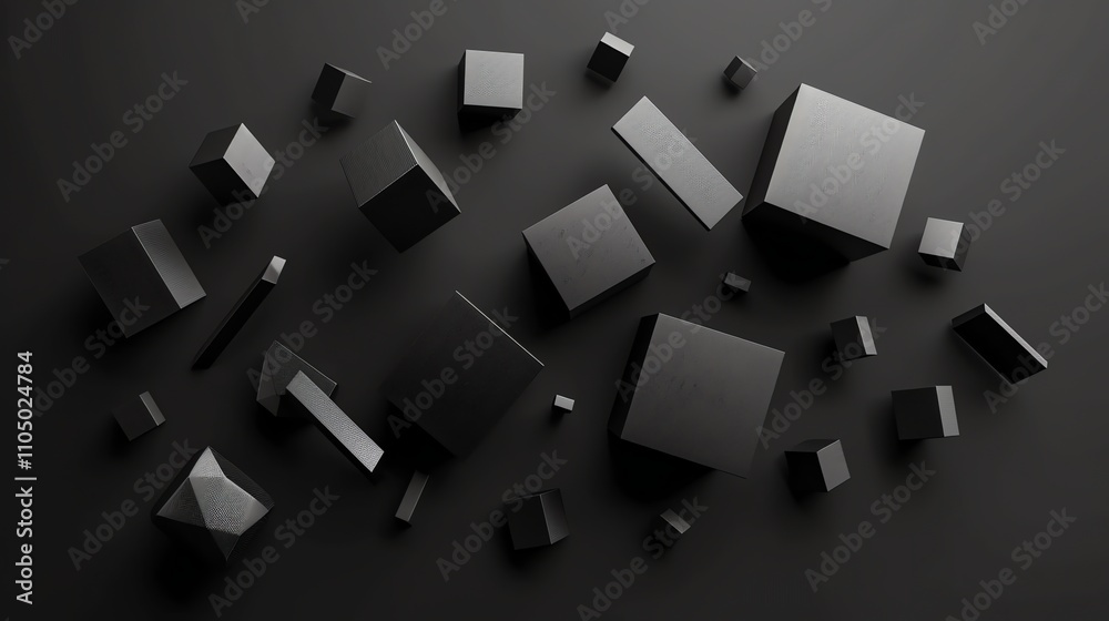 A black and white abstract image with black geometric shapes on a black background. A black and white abstract image with black geometric shapes on a black background.