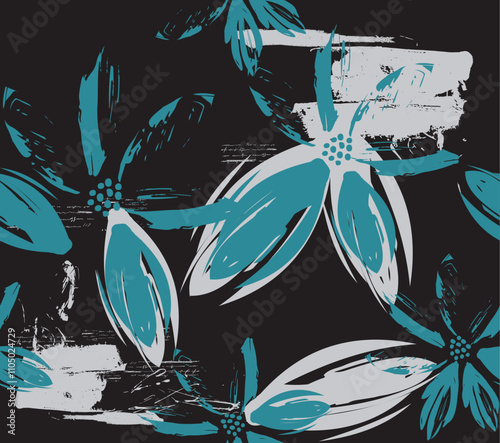 Floral brush strokes seamless pattern, flowers hand-drawn, Seamless pattern of abstract flower and leaf shapes , Abstract hand drawn flower art seamless pattern . brushstroke flowers pattern.eps8