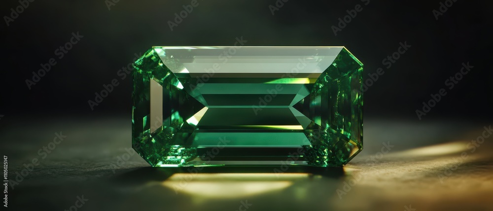 Close-up of polished green emerald with sharp facets and vibrant glow