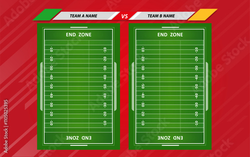 Vector of American football infographic elements on green field background.