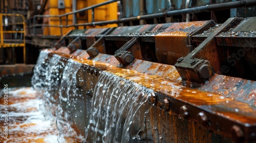 Dramatic Separation Process Unveiled: Minerals Flowing Through Water in an Industrial Setting photo