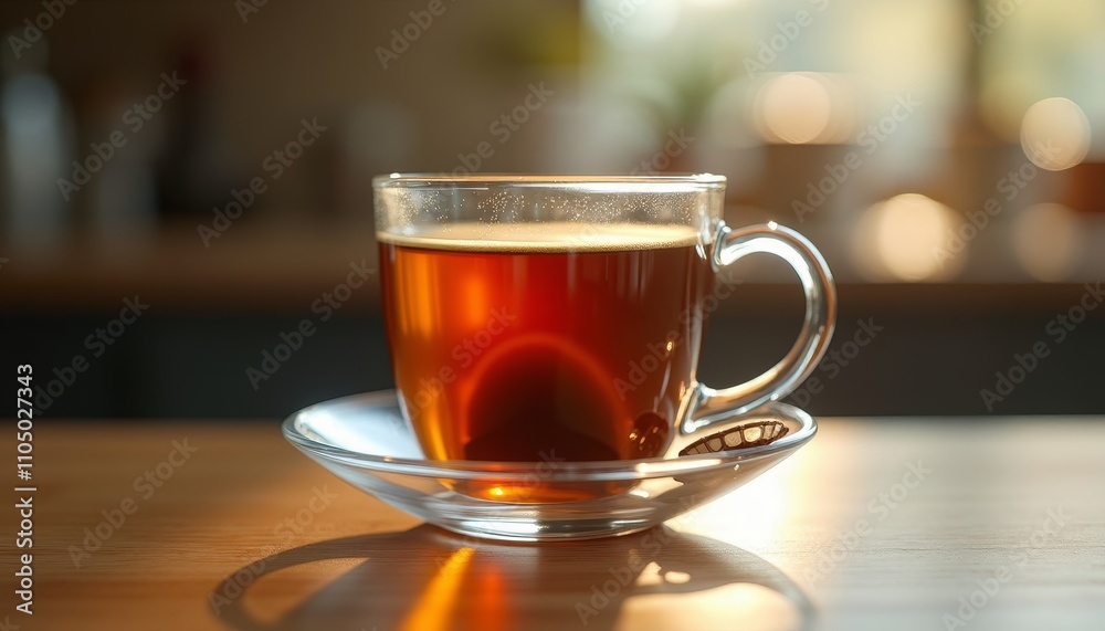The mug on the saucer has tea in it The mug on the saucer has tea in it