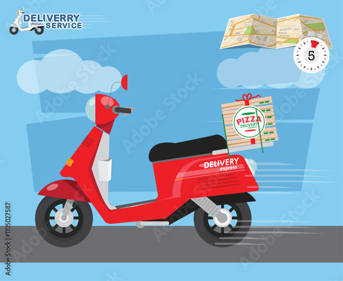 Pizza delivery. Fast and free delivery by scooter. Food service.