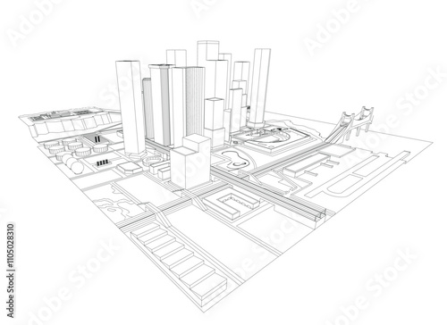 3d wireframe of building. sketch design.Vector
